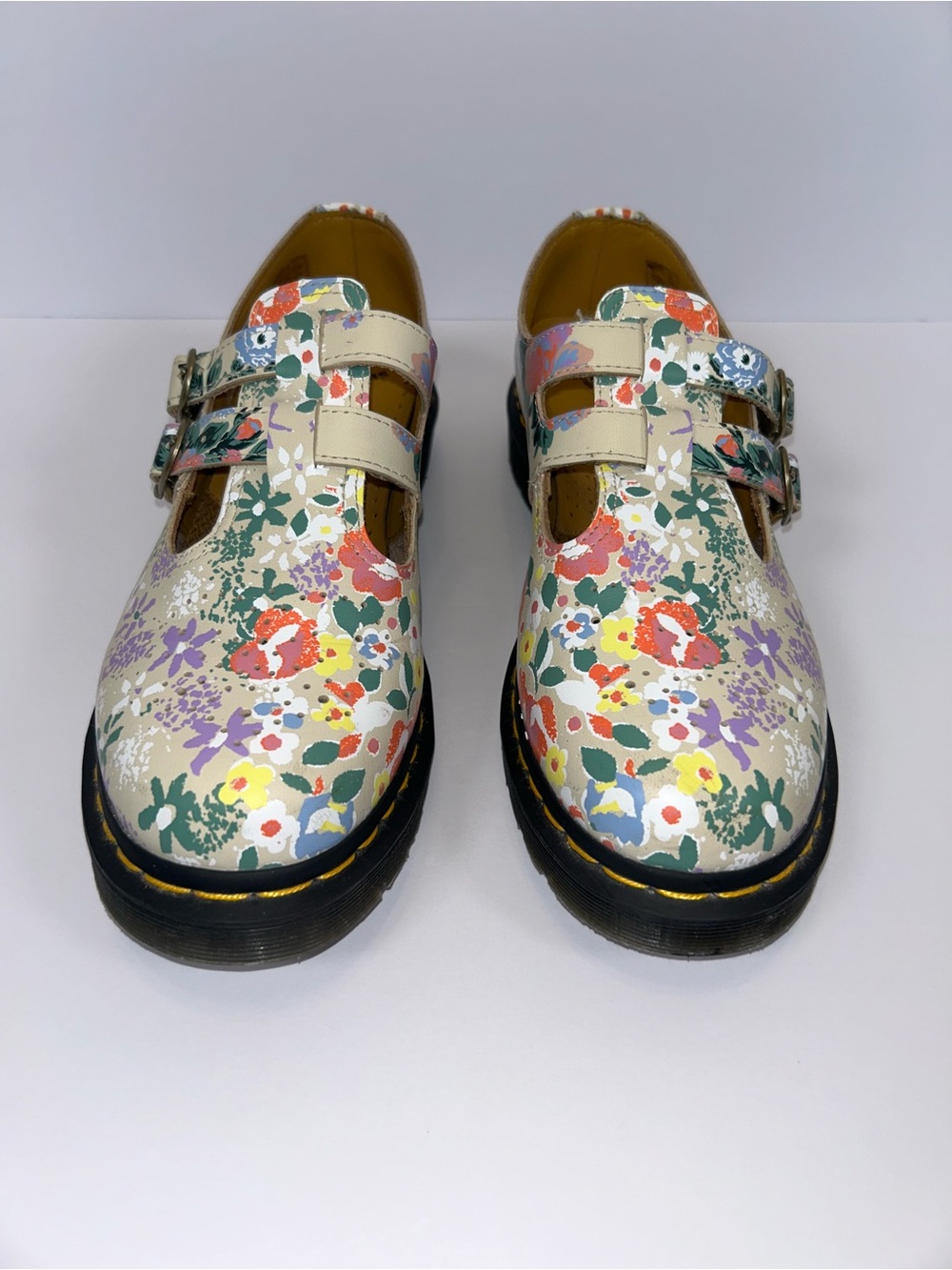 Dr. Martens Mary Jane Shoes 8065 Women’s 10 Floral Print Parchment Double Buckle - Picture 2 of 9